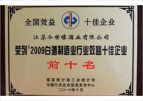 2009中國白酒制造行業效益十佳企業